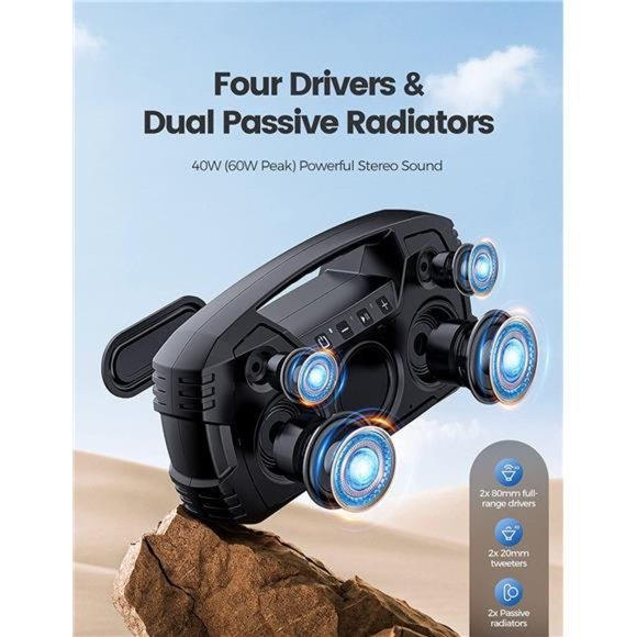 IPX7 Waterproof Bluetooth Speaker, 40W Portable Wireless Speaker with Subwoofer - Picture 2 of 5